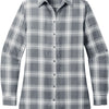 Port Authority Ladies Plaid Flannel Tunic - Grey/ Cream Open Plaid