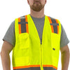 Hi Vis Surveyor's Vests (PK 5 Vests) - ANSI 2, Type R, DOT Striping, Zipper - Yellow