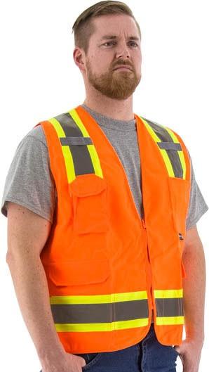 High Visibility Surveyors Safety Vest (PK 5 Vests) - DOT Striping, Zipper Close