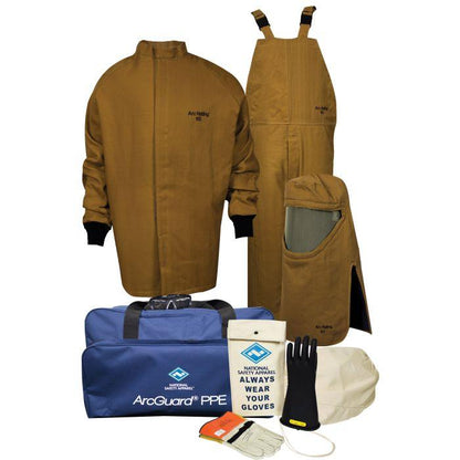 Arc Flash Kit - 65 Cal - Short Coat, Bib Overall, Hood, Safety Glasses, Gear Bags, and Voltage Gloves - National Safety Apparel