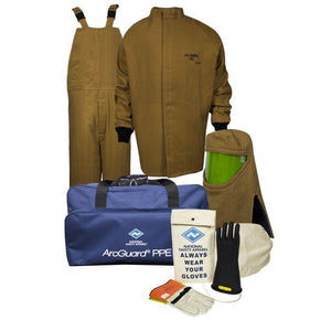 Arc Flash Protection Kit - 100 Cal - Short Coat, Bib Overall, Hood, Safety Glasses, Gear Bags, and Voltage Gloves - National Safety Apparel