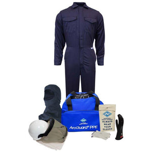 Arc Flash Protection Kit - 12 Cal - FR Coverall, Faceshield Unit, Safety Glasses, Gear Bags, Voltage Gloves, and Balaclava - National Safety Apparel