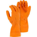 Chemical Resistant Gloves - 30 MIL Flock Lined Latex, Diamond Pattern Grip, Slip On Cuff (12 Pairs)