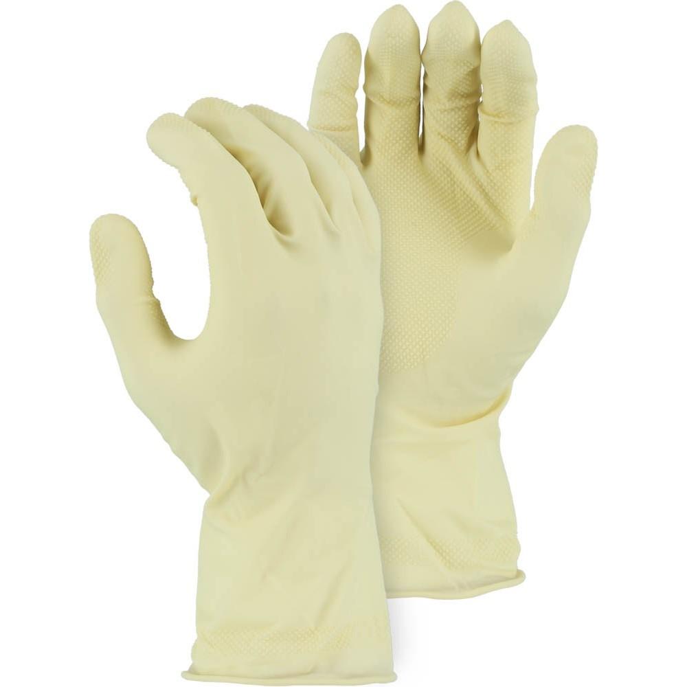 Chemical Resistant Gloves - Unlined Latex, Canners Style, Diamond Pattern Grip, Rolled Cuff (60 Pairs)