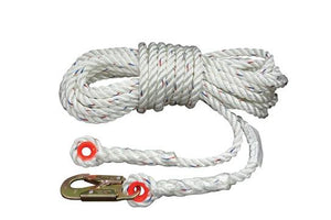 Lifelines - 25 to 100 ft. Polypro (Polyester/Polypropylene) Ropes with Steel Hardware - Construction Plus Fall Protection