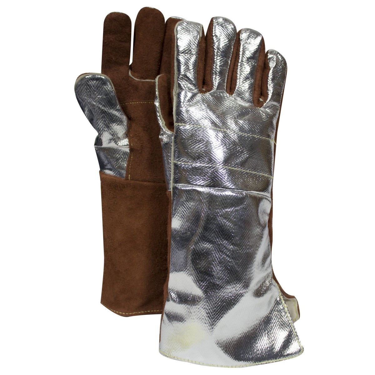 Cut Resistant Aluminized Thermal Gloves - Rayon Back, Leather Palm, Adjustable Cuff, Reinforced, Straight Thumb, Light Cut Resistance (PK 1 Pair)