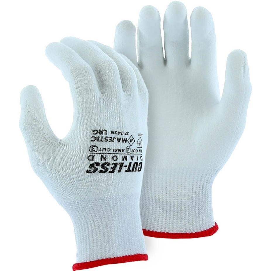 Cut Resistant Glove - Heavy Knit Dyneema Blend, White Polyurethane Palm Dip, Light Cut Resistance (PK 12 Pairs) - Majestic