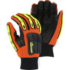 Cut Resistant Winter Glove - Mechanics Style, Armor Skin Palm, Waterproof, High Visibility, Impact Protection (PK 12 Pairs)- Majestic Knucklehead X10 - Hi Vis Orange