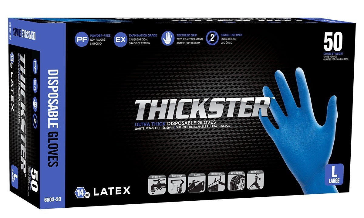 Disposable Gloves - 14 MIL Latex, SAS Thickster (500 Gloves)