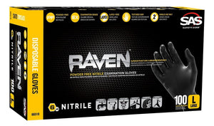 Disposable Gloves - 6 MIL Nitrile, SAS Raven (PK 200 Gloves)