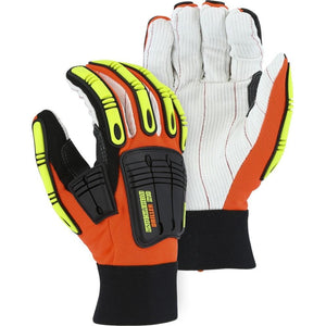 Driller X10 High Visibility Mechanics Glove with Impact Protection and Cotton Palm (PK 12 Pairs) - Majestic