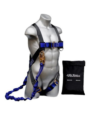 Fall Safety Kit - Safety Harness with 1 Steel D-Ring, 6 ft. Energy Absorbing Lanyard - Construction Plus Series Fall Arrest