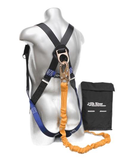 Fall Safety Kit - Safety Harness with 1 Steel D-Ring, 6 ft. Energy Absorbing Lanyard - Construction Plus Series Fall Arrest