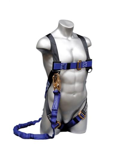 Fall Safety Kit - Safety Harness with Permanent Soft Connection, 6 ft. Energy Absorbing Lanyard - Construction Plus Series Fall Arrest