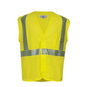 Hi-Vis Mesh Safety Vest - Fire (FR) and Arc Flash Resistant, Silver Segmented Reflective Trim, Chest Pocket, Type R Class 2 - National Safety Apparel