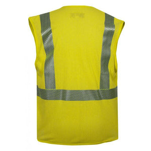 Hi-Vis Mesh Safety Vest - Fire (FR) and Arc Flash Resistant, Silver Segmented Reflective Trim, Chest Pocket, Type R Class 2 - National Safety Apparel