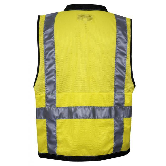 Hi-Vis Construction Survey Vest - FR Silver Segmented Reflective Trim, Snap Front, Survey Pocket, Type R Class 2 - National Safety Apparel