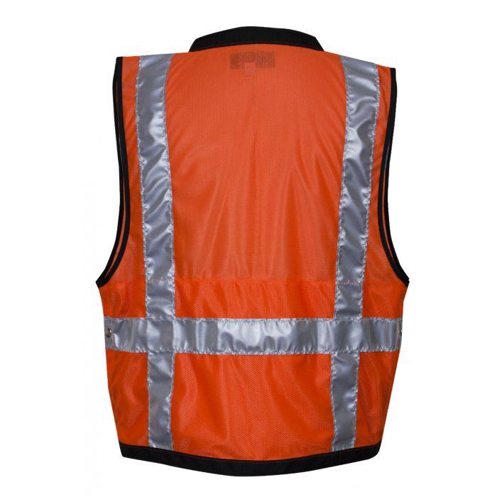 Hi-Vis Construction Survey Vest - FR Silver Segmented Reflective Trim, Snap Front, Survey Pocket, Type R Class 2 - National Safety Apparel