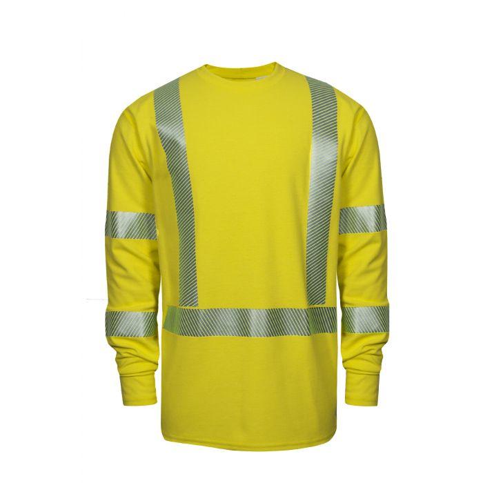 Hi-Vis Midweight Long Sleeve T-Shirt - Fire and Arc Flash Resistant, 2 in. Silver Segmented Reflective Trim, Type R Class 3 - National Safety Apparel