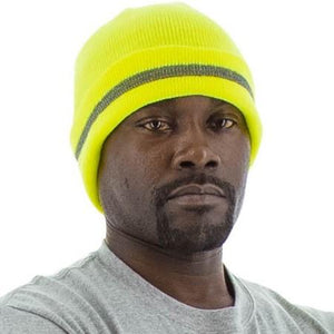 High Visibility Beanie with Reflective Striping (PK 10 Hats) - Majestic