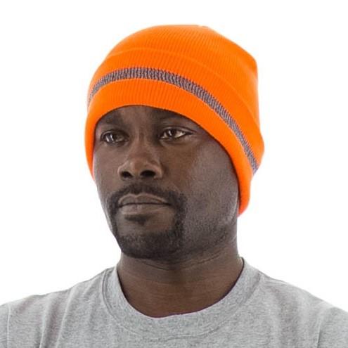 High Visibility Beanie with Reflective Striping (PK 10 Hats) - Majestic