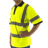 High Visibility Birdseye Mesh Short Sleeve Polo Shirt - ANSI 3, Reflective Striping - Hi Vis Yellow