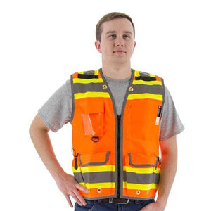 High Visibility Heavy Duty Surveyors Safety Vest - 2-Tone DOT Striping, Zipper Close