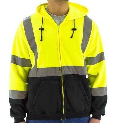 High Visibility Hooded Sweatshirt - Zip Close, Reflective Striping - Majestic