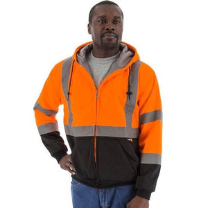 High Visibility Hooded Sweatshirt - Zip Close, Teflon Coated, Reflective Striping - Majestic