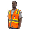 High Visibility Mesh Safety Vest (PK 5 Vests) - D-Ring Pass Through, ANSI 2, 2-Tone DOT Striping, Zipper Close - Hi Vis Orange