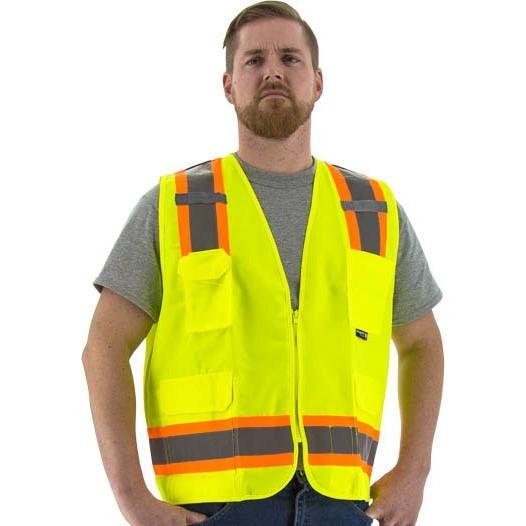 High Visibility Surveyors Safety Vest (PK 5 Vests) - DOT Striping, Zipper Close