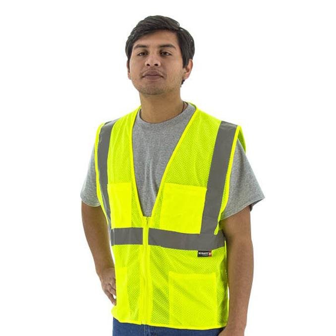 High Visibility Yellow Mesh Safety Vest (PK 5 Vests) - Zipper Close