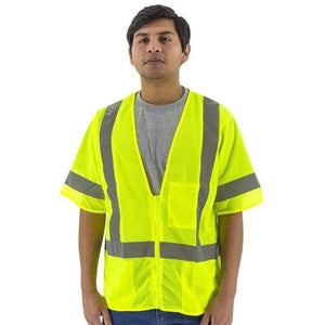 High Visibility Yellow Mesh Safety Vest (PK 5 Vests) - Zipper Close