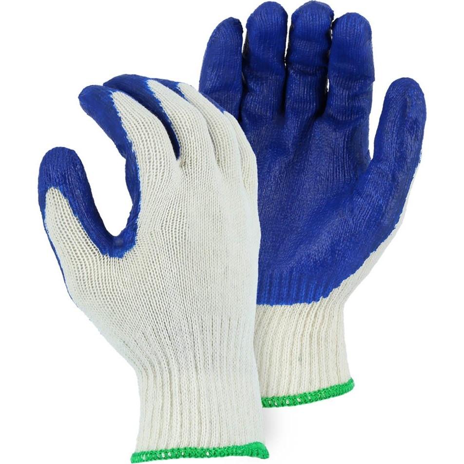 Latex Palm Dip on String Knit Liner Glove - Blue Latex (PK 48 Pairs) - Majestic