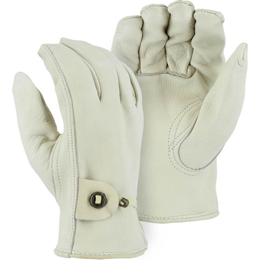 Leather Drivers Glove - A-Grade Cowhide, Keystone Thumb, Ball and Tape Wrist Strap, Majestic (PK 12 Pairs)