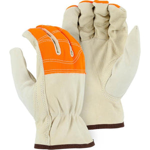 Leather Drivers Glove - A-Grade Goatskin, Keystone Thumb, High Visibility Fingers, Majestic (PK 12 Pairs)