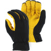 Leather Drivers Glove - Deerskin Palm, Fleece Back, Winter Lined, Wing Thumb, Shirred Back, Majestic (PK 12 Pairs) - Gold Palm/Black Back