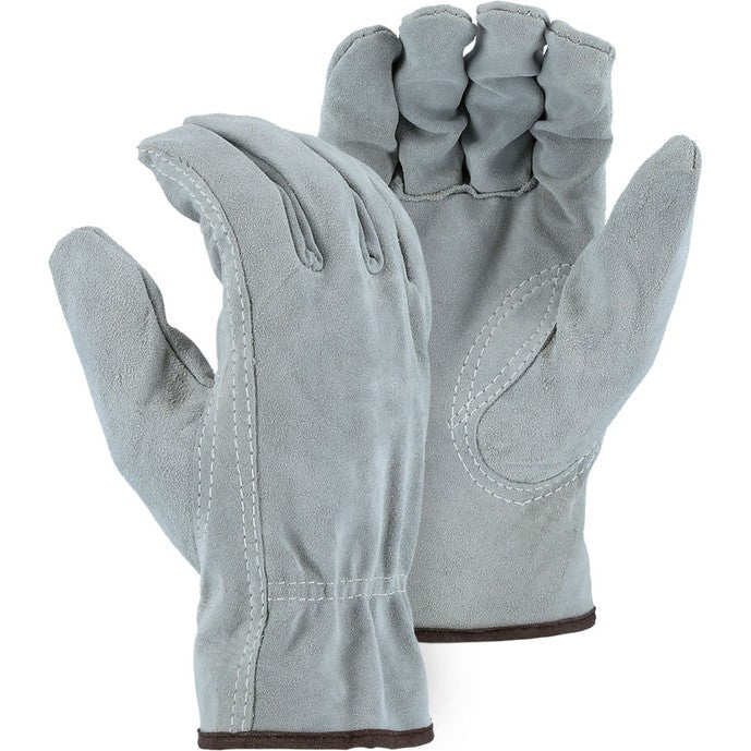 Leather Drivers Glove - Grey Split Cowhide, Keystone, Shirred, (PK 12 Pair)