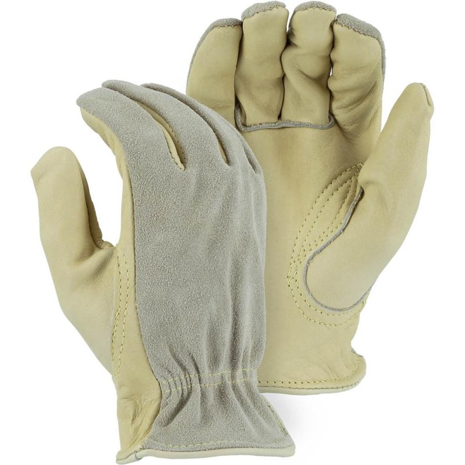 Leather Drivers Glove - Kevlar Sewn Combination B-Grade Cowhide, Keystone Thumb, Shirred Back, Majestic (PK 12 Pairs)