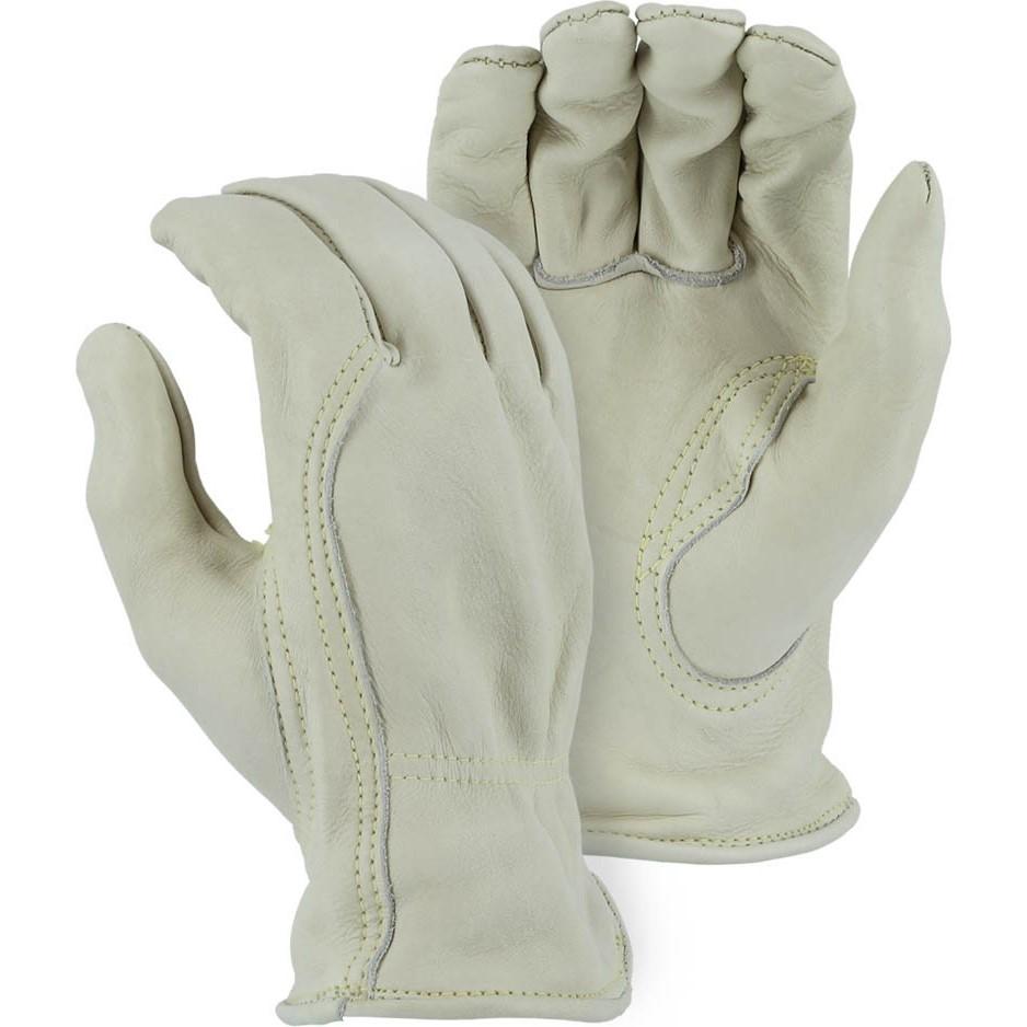 Leather Drivers Glove - Kevlar Sewn Extra Heavy B-Grade Cowhide, Gunn Cut, Keystone Thumb, Majestic (PK 12 Pairs)