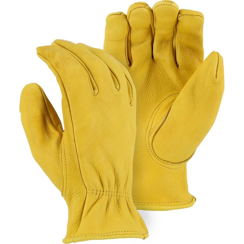 Leather Drivers Glove - Top Full Grain Medium Weight Elkskin, Keystone Thumb, Shirred Back, Majestic (PK 12 Pairs)