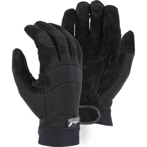 Leather Mechanics Glove with Reverse Grain Cowhide Leather Palm - Adjustable Wrist Velcro (PK 12 Pairs) - Majestic