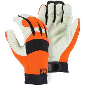 Leather Mechanics Gloves with A-Grade Pigskin Leather Palm - Adjustable Wrist Velcro (PK 12 Pairs) - Majestic