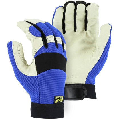 Leather Mechanics Gloves with A-Grade Pigskin Leather Palm - Adjustable Wrist Velcro (PK 12 Pairs) - Majestic