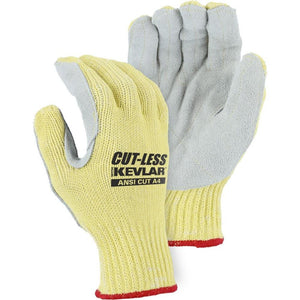 Leather Palm Glove - Split Leather, Kevlar Blend Moderate Cut Resistant, Knit Wrist, Majestic Cut-Less (PK 12 Pairs)