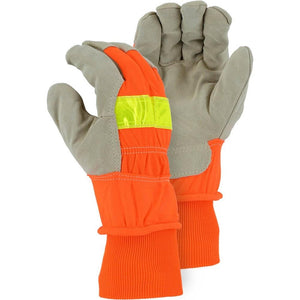 Leather Palm Glove - Split Pigskin, Winter Lined, 3M Reflective High Visibility, Safety Cuff, Majestic (PK 12 Pairs)