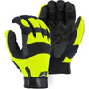 Mechanics Gloves with Reinforced Armor Skin Palm - Adjustable Wrist Velcro (PK 12 Pairs) - Majestic - Hi Vis Yellow