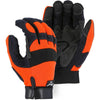 Mechanics Gloves with Reinforced Armor Skin Palm - Adjustable Wrist Velcro (PK 12 Pairs) - Majestic - Hi Vis Orange