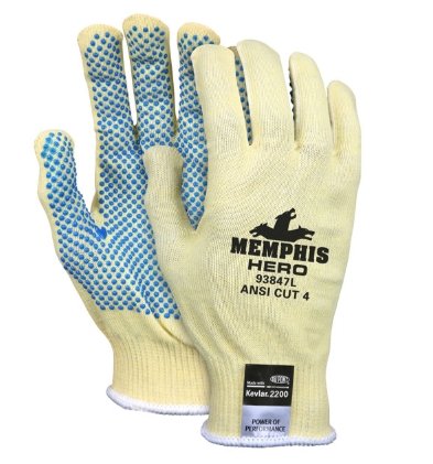 Memphis Hero PVC Dotted Palm Kevlar High Cut Resistant Glove (PK 12 Pairs)