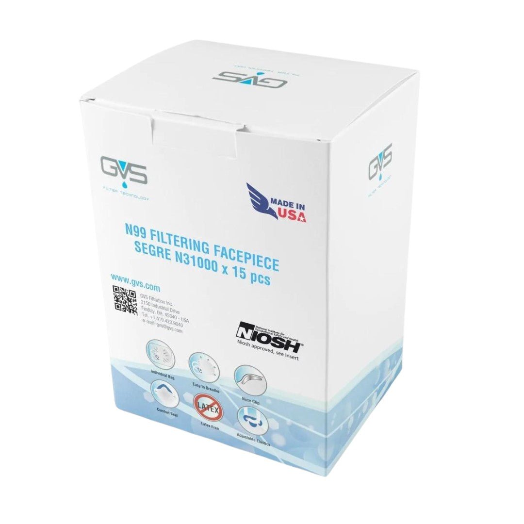 N99 Respirators (Box of 15 Respirators) - Segre N31000, GVS Filter